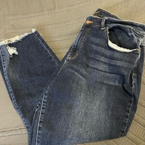 Judy Blue Frayed Hem Mid-Dark Indigo Skinny Jeans